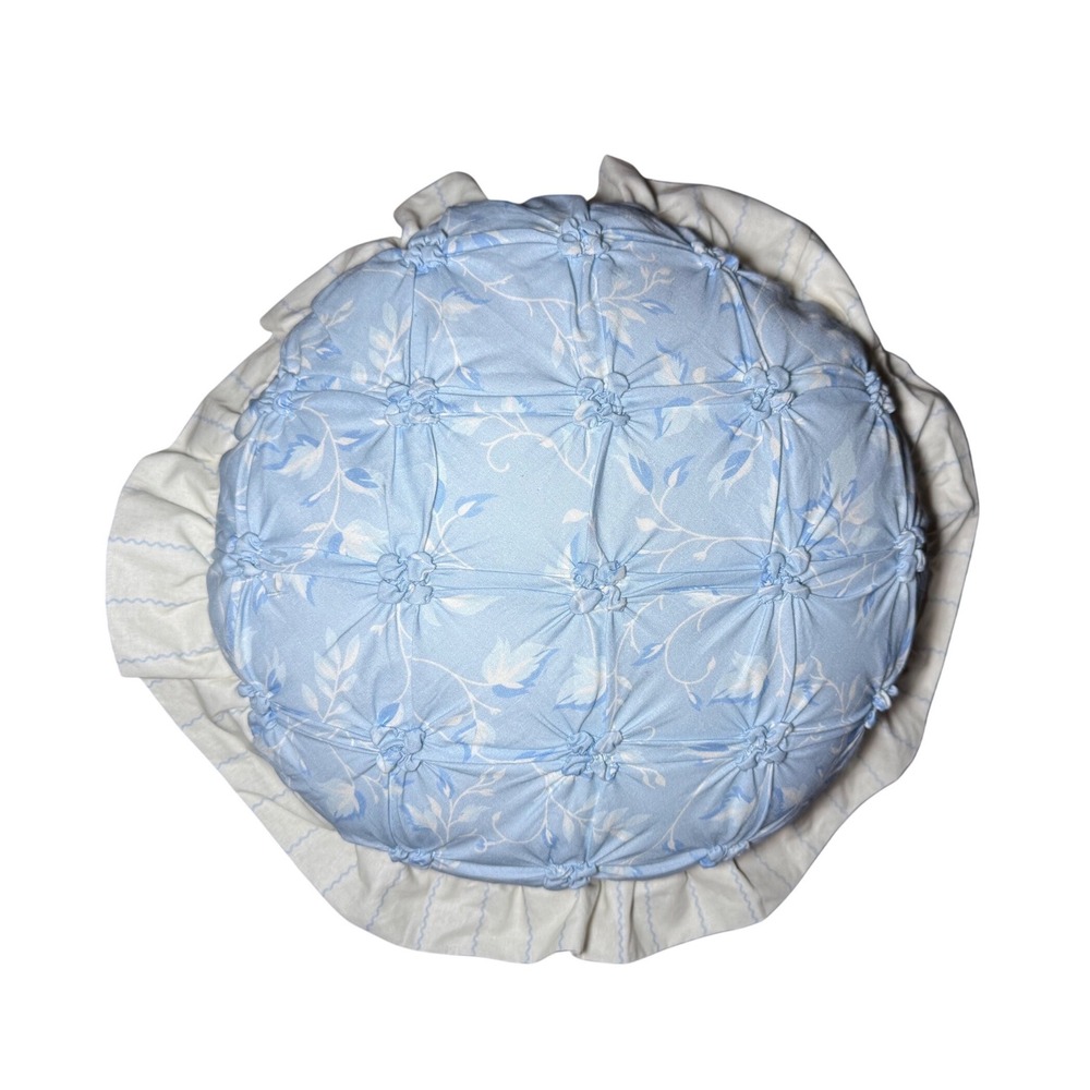 Teen Home Blue Round Ruffle Toss Pillow Blue Floral NWOT